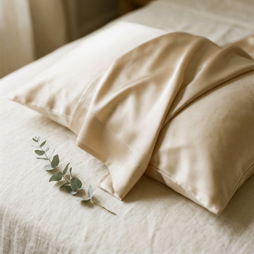 Lustrous mulberry silk pillowcase detail