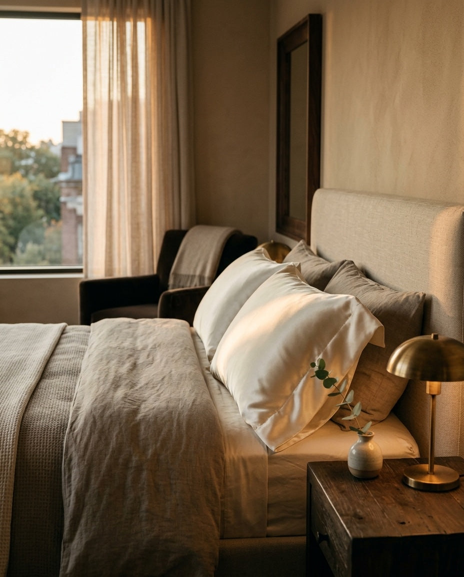 Suite Ritual silk pillowcases in a five-star suite