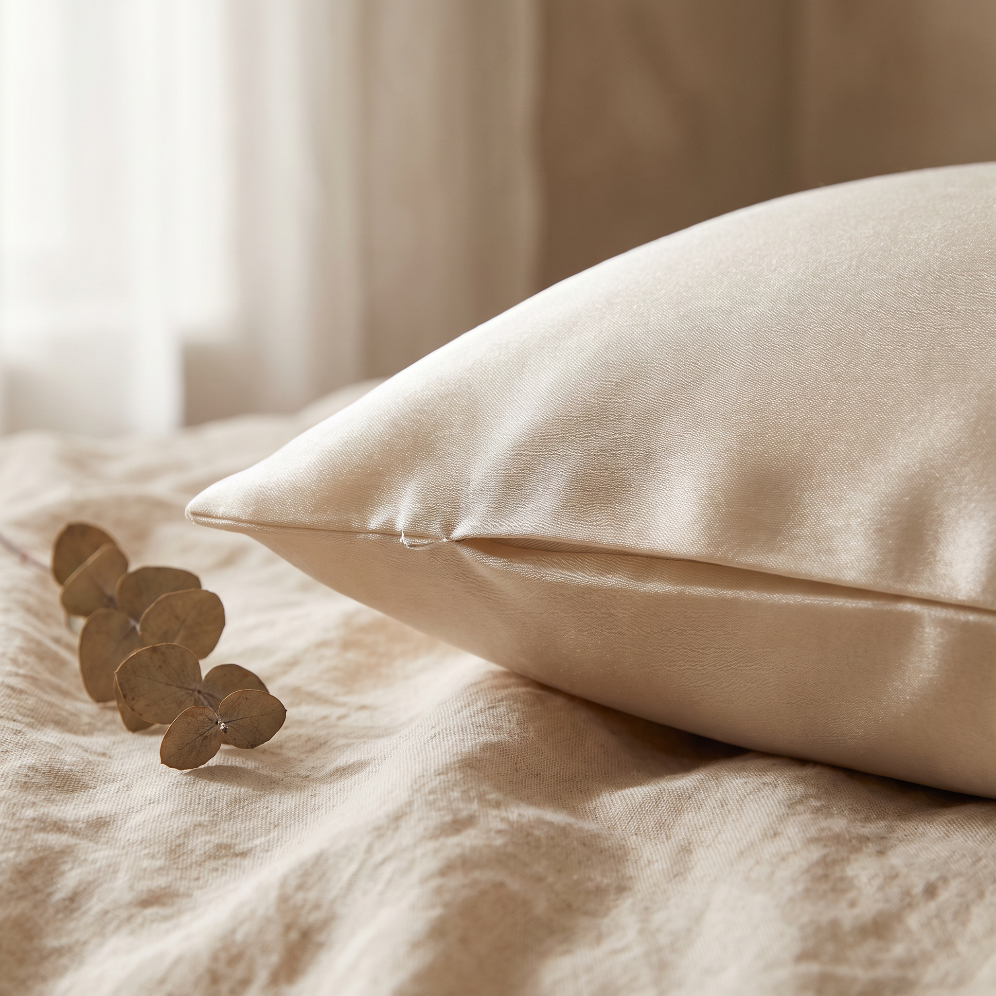 Close-up of mulberry silk pillowcase sheen and fine weave
